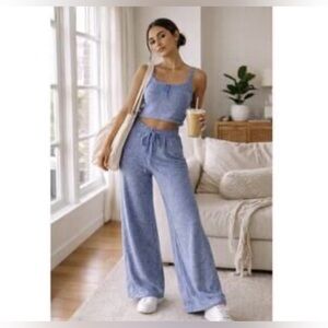 Zenana SOFT AND COZY 2PC SET Crop Tank and Lounge Wide Leg Pants Pockets NEW!